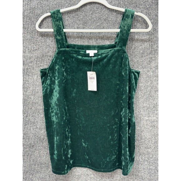 J. Jill Tops - J. Jill Crushed Velvet Tank Top Womens Small Boxwood Green Square Neck Boxy NEW